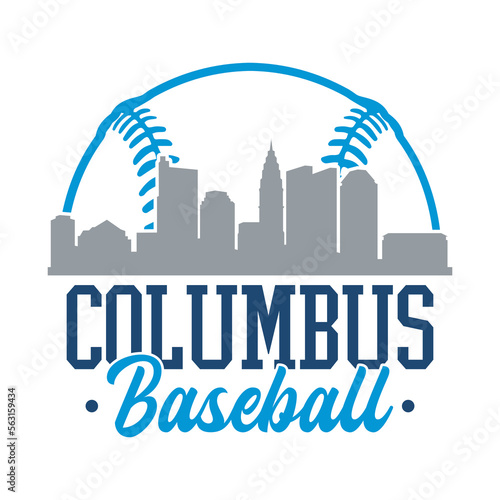 Columbus, OH, USA Baseball Skyline City Silhouette Vector. Softball Design Style Icon Symbols. Sport America Ball.