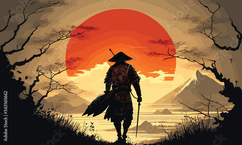 a samurai walking to the sun photo