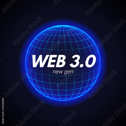Web 3 world technology digital background. Web3 planet future internet new version blockchain metaverse.