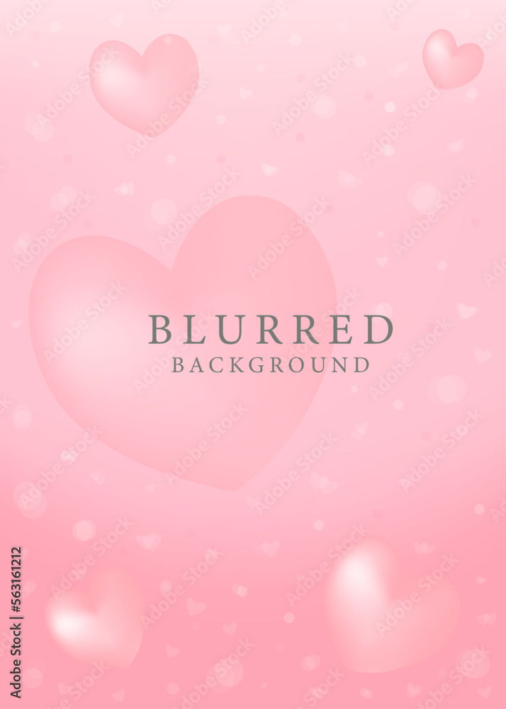 Beautiful romantic blurred background with hearts. Pink color. Greeting banner, poster for Valentine's Day, wedding. Vector illustration.