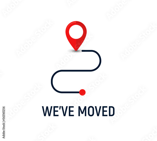 We have moved new address office flyer concept banner icon. Move address announcement change company service vector location.