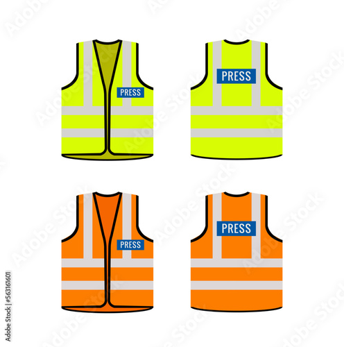 Press yellow media jacket vest vector journalist mockup reflector uniform illustration template press sign.