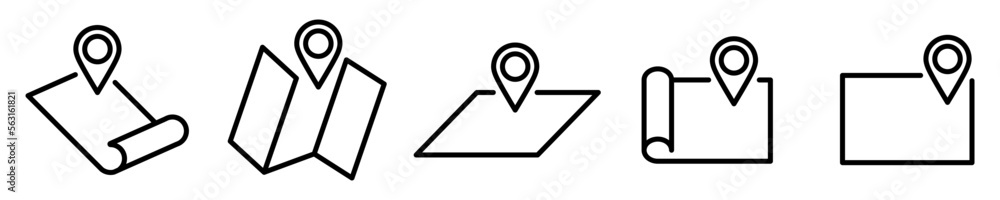 Conjunto de iconos de mapa con símbolo de ubicación. Posición cartográfica GPS. Ilustración vectorial Conjunto de iconos de mapa con símbolo de ubicación. Posición cartográfica GPS. Ilustración vectorial