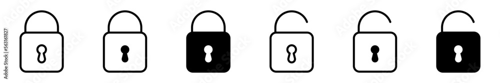 Conjunto de iconos de candado abierto y cerrado. Concepto de protección y seguridad. Ilustración vectorial - obrazy, fototapety, plakaty 