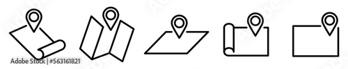 Conjunto de iconos de mapa con símbolo de ubicación. Posición cartográfica GPS. Ilustración vectorial