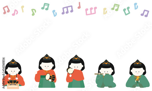 ひなまつり雛人形五人囃子と音符