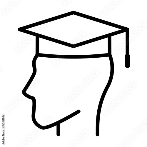 Icono de graduación. Cabeza humana con sombrero de graduación. Ilustración vectorial