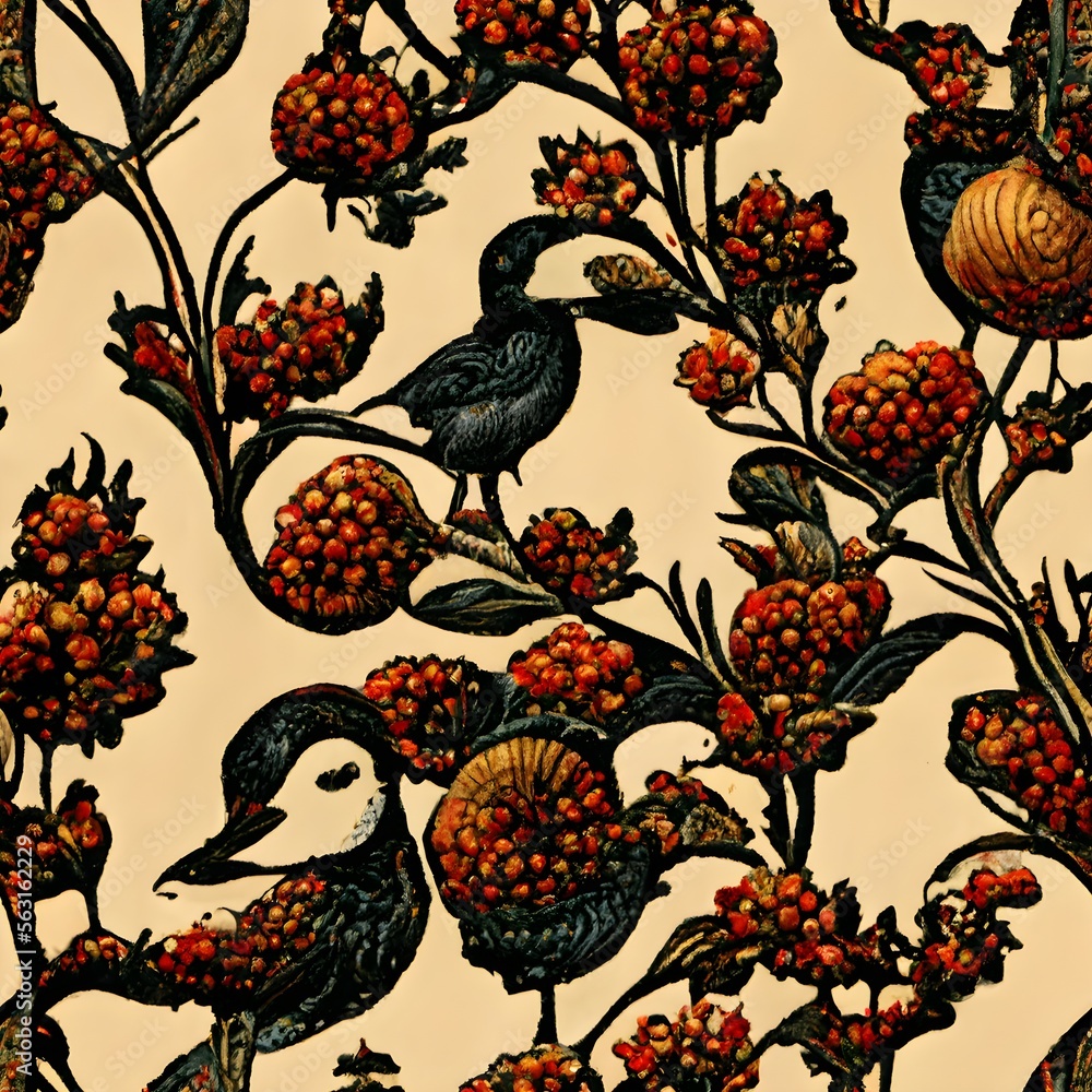 Wallpaper with puffin pattern by William Morris Victorian wallpaper