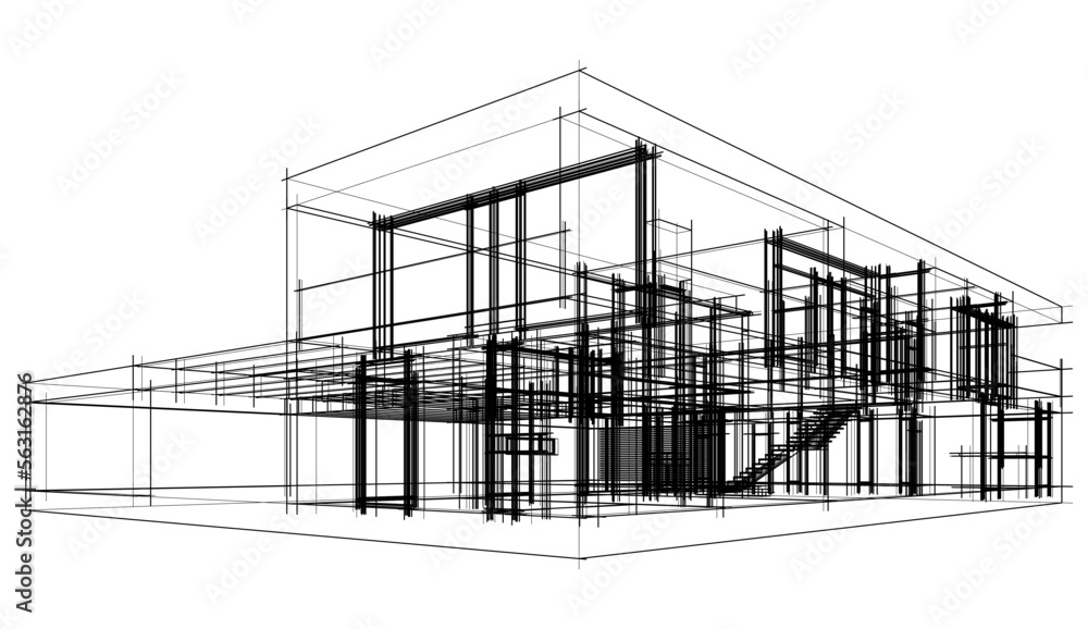 Modern house sketch architectural 3d rendering Modern house sketch architectural 3d rendering