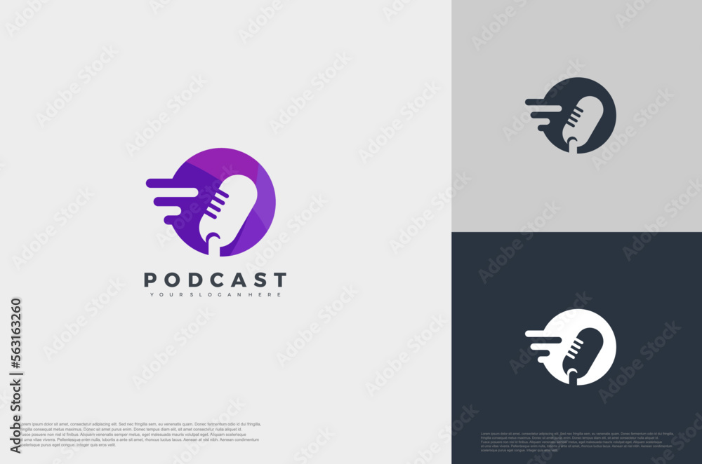 Audio microphone podcast icon illustration flat style isolated, application, studio, radio, broadcasting, user interface, concept logo