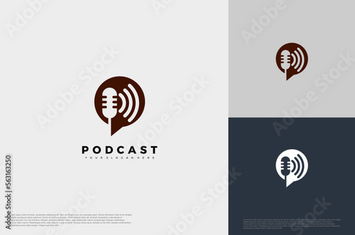 Audio microphone podcast icon illustration flat style isolated, application, studio, radio, broadcasting, user interface, concept logo