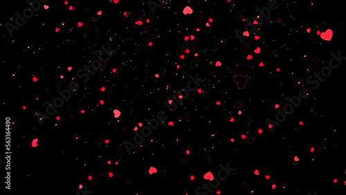 valentines day and love romantic illustration, 4k wallpaper, red shiny and glowing hearts falling on dark background