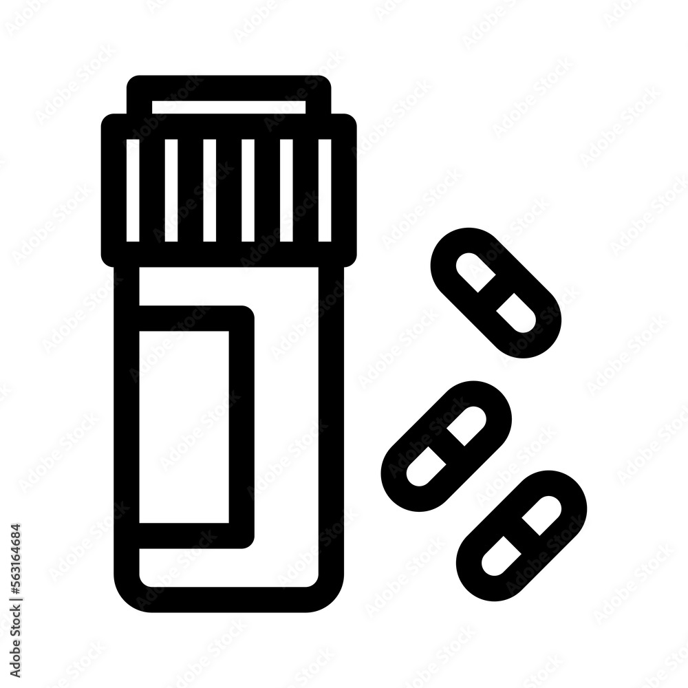 Pill Bottle Icon on white background. Linear style sign for mobile concept and web design. Vector Illustration Pill Bottle Icon on white background. Linear style sign for mobile concept and web design. Vector Illustration