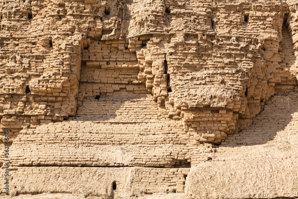 Ancient walls of Ziggurat at Aqar Quf, Dur-Kurigalzu in a desert, not far from Baghdad, Iraq