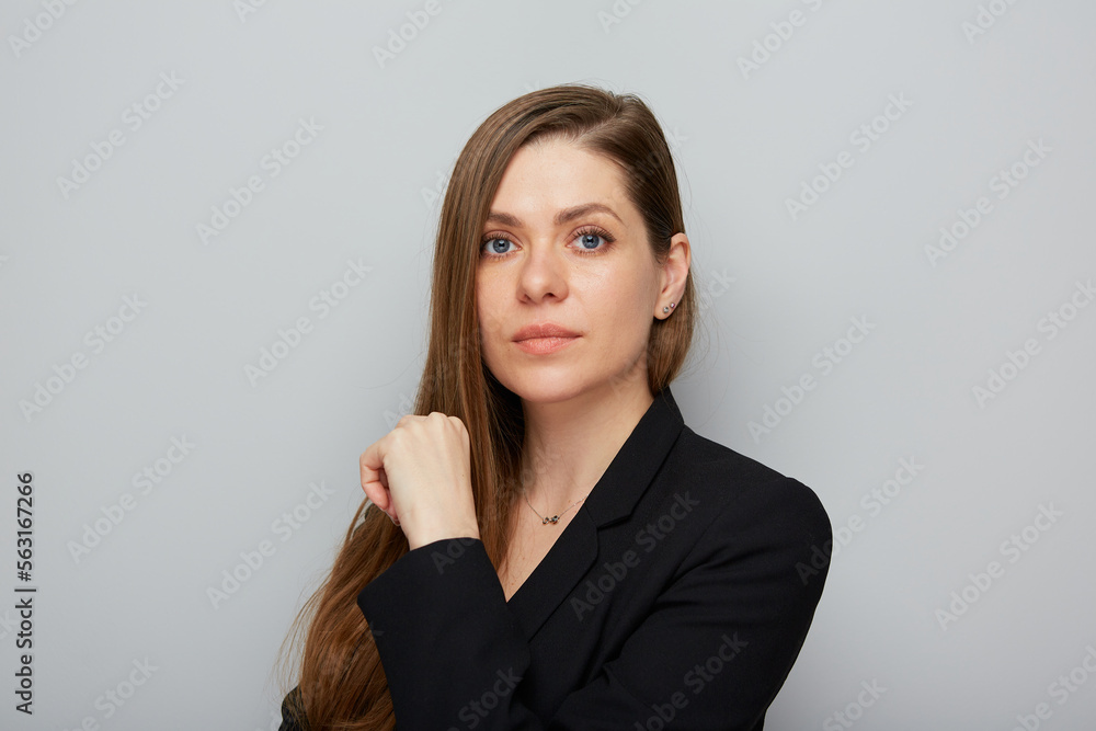 Serious young business woman Isolated portrait. Serious young business woman Isolated portrait.