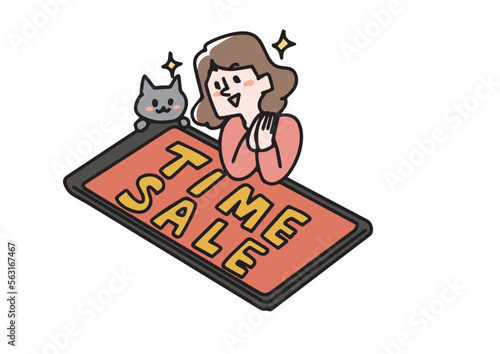 オンラインセールやタイムセールをみている女性