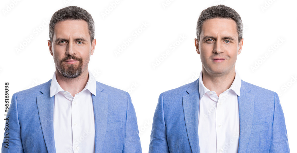 two man face shaven comparison before and after in studio. man face shaven comparison two man face shaven comparison before and after in studio. man face shaven comparison