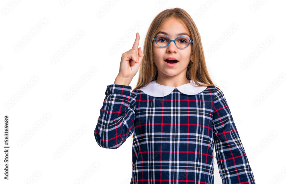 amazed school teen girl with eyewear. teen girl in school uniform and eyewear isolated on white amazed school teen girl with eyewear. teen girl in school uniform and eyewear isolated on white