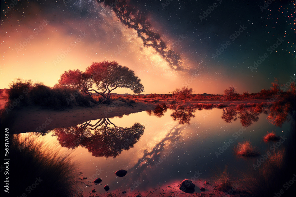Fototapeta premium Wonderful landscapes, backgrounds at the edge of reality and dreams, tales and lakes, photoes and scenery of magicmade, AI generative
