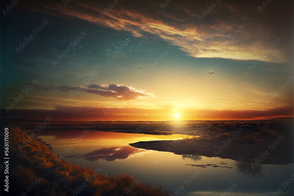Fototapeta premium Wonderful landscapes, backgrounds at the edge of reality and dreams, tales and lakes, photoes and scenery of magicmade, AI generative
