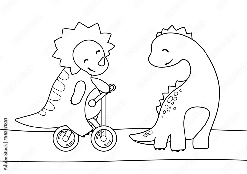Coloring book for small children. Two cute dinosaurs, vector ...