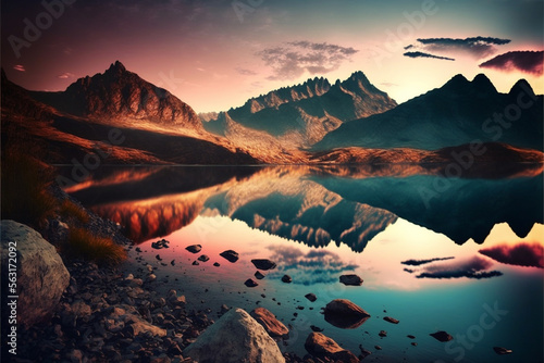 Wonderful landscapes  backgrounds at the edge of reality and dreams  tales and lakes  photoes and scenery of magicmade  AI generative
