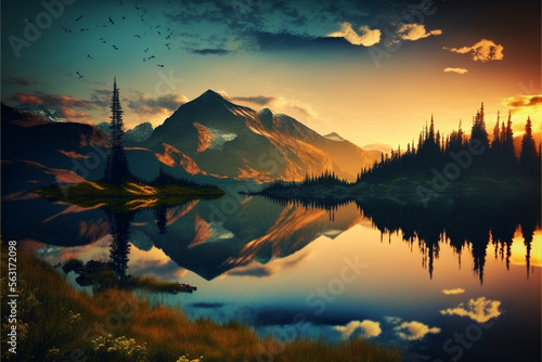 Wonderful landscapes, backgrounds at the edge of reality and dreams, tales and lakes, photoes and scenery of magicmade, AI generative © Rememberland