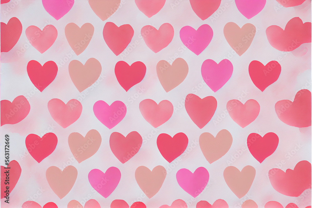 Seamless pattern with pink hearts, watercolor pattern, Valentine's day, AI Generated
