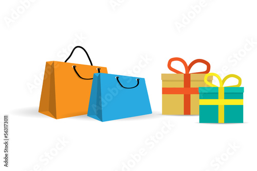 Set of Shopping cart basket and paper bag illustration