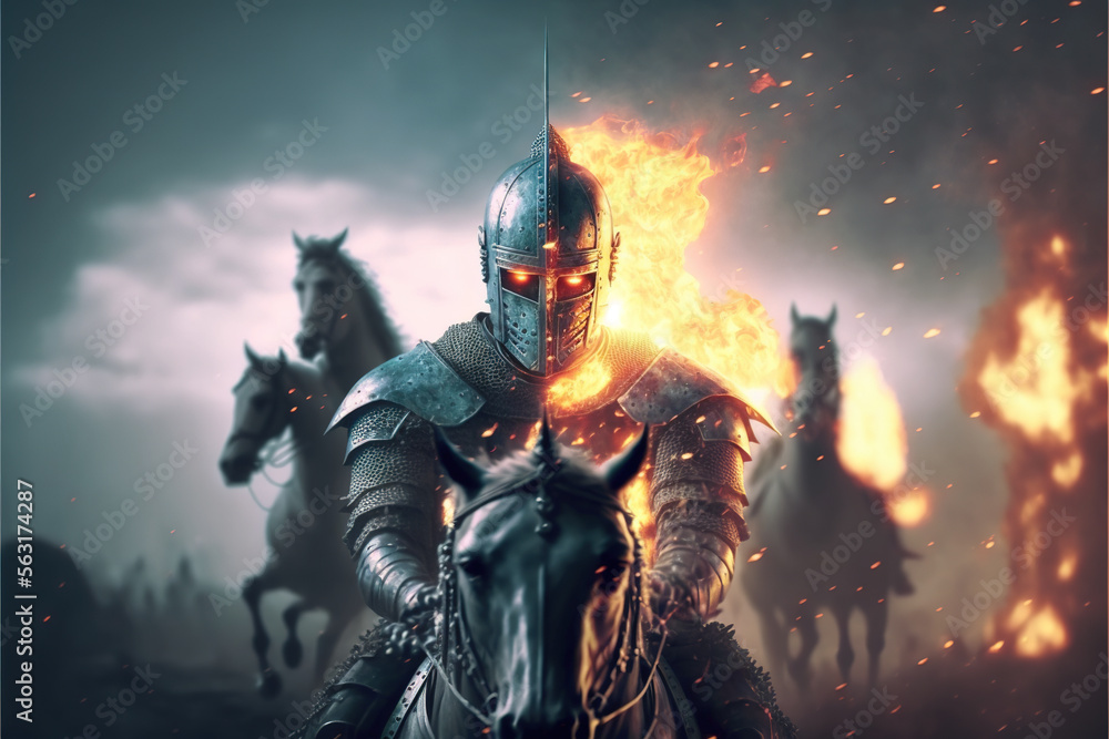 Fototapeta premium The War burning fire in the dark.Generative AI