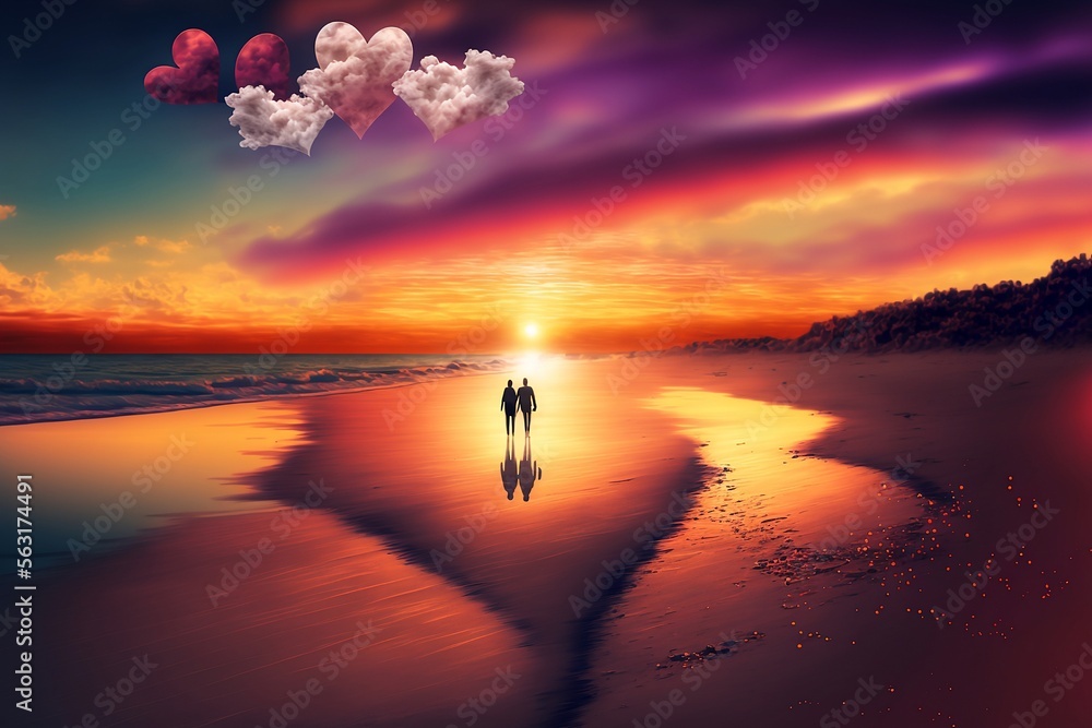 The perfect Valentine's Day - illustration, sunset