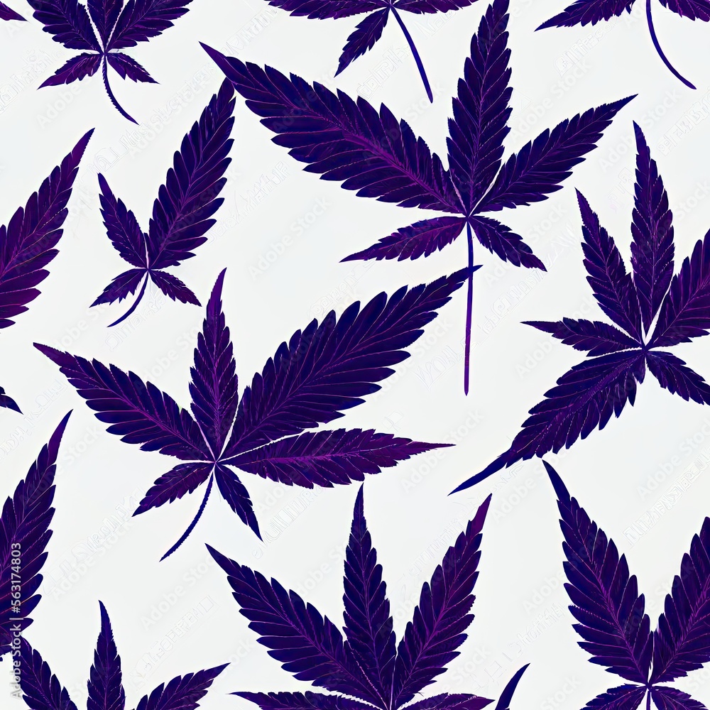 Fototapeta Purple marijuana leaves on off white background, seamless pattern. AI generative illustration, pattern in monochrome generated by AI.