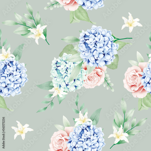seamless pattern floral hydrangea watercolor