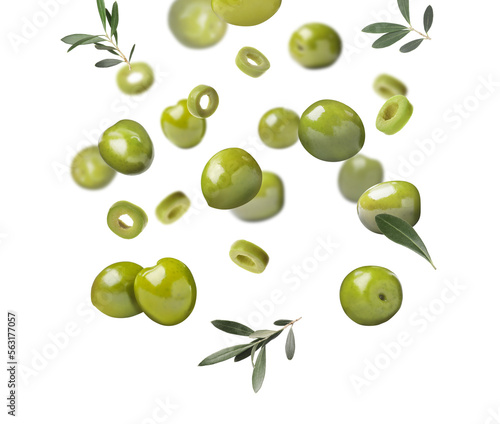 Wallpaper Mural Fresh olives and leaves falling on white background Torontodigital.ca
