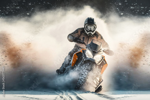 Extreme sports. Snowmobiling. Active lifestyle. Winter recreation and sports. Generative AI