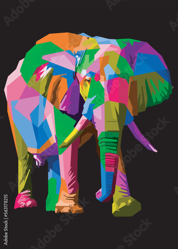 colorful elephant on pop art style isolated with black backround