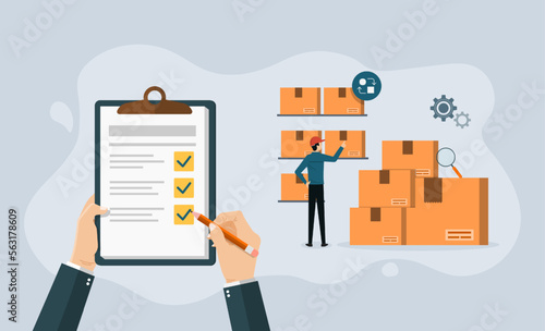 Inventory control system concept, professional manager checking goods and stock supply, Inventory management with goods demand