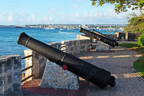 Fotografie Vintage canons line the ramparts at the Charles Fort in Bridgetown Barbados