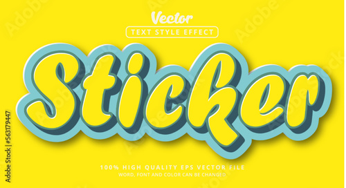 Editable text effects Sticker text in yellow and blue eyecatching cartoon style fonts and modern styles and nuances of cute stickers