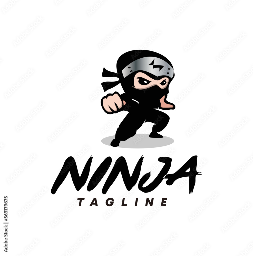 Little Ninja Kids Character Logo mascot flat design Template Little Ninja Kids Character Logo mascot flat design Template