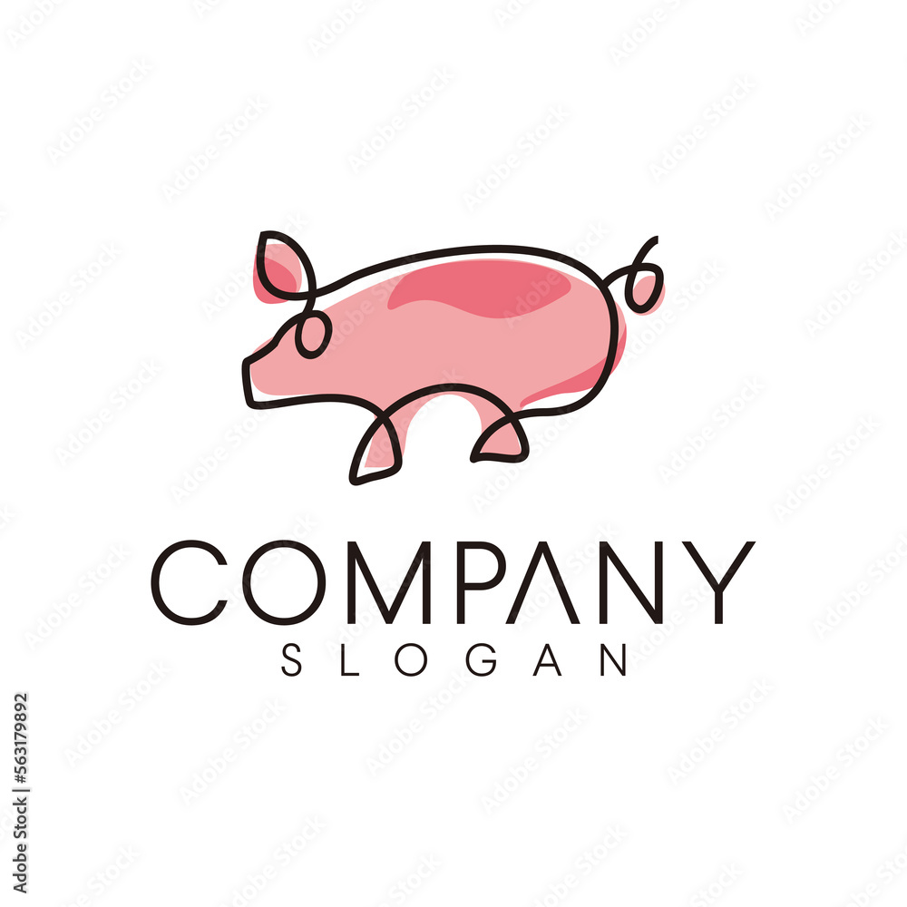 Fototapeta premium Pig mono line logo design concept Illustration
