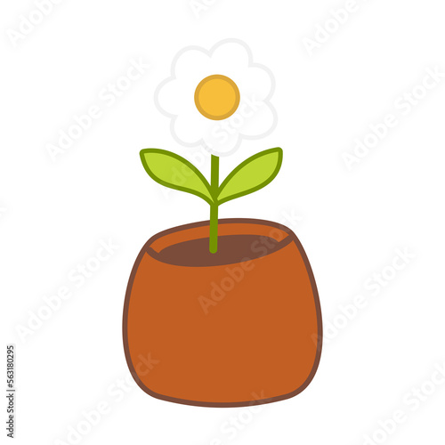 illustration flower in a cute clay pot with one pretty daisy