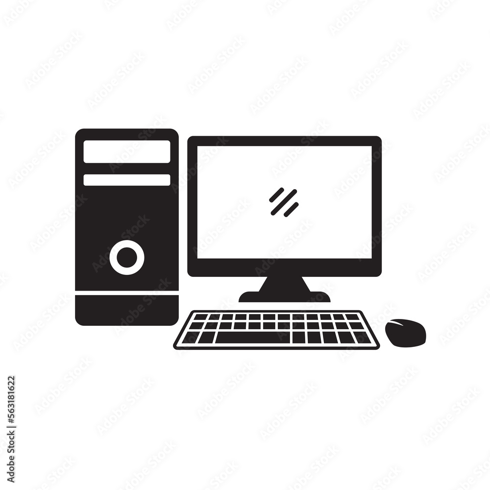 Computer icon with simple black color isolated on white background Computer icon with simple black color isolated on white background