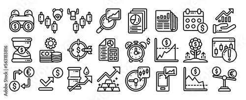 stock market and trading Icon set. vector illustration for web, computer and mobile app. line style icon