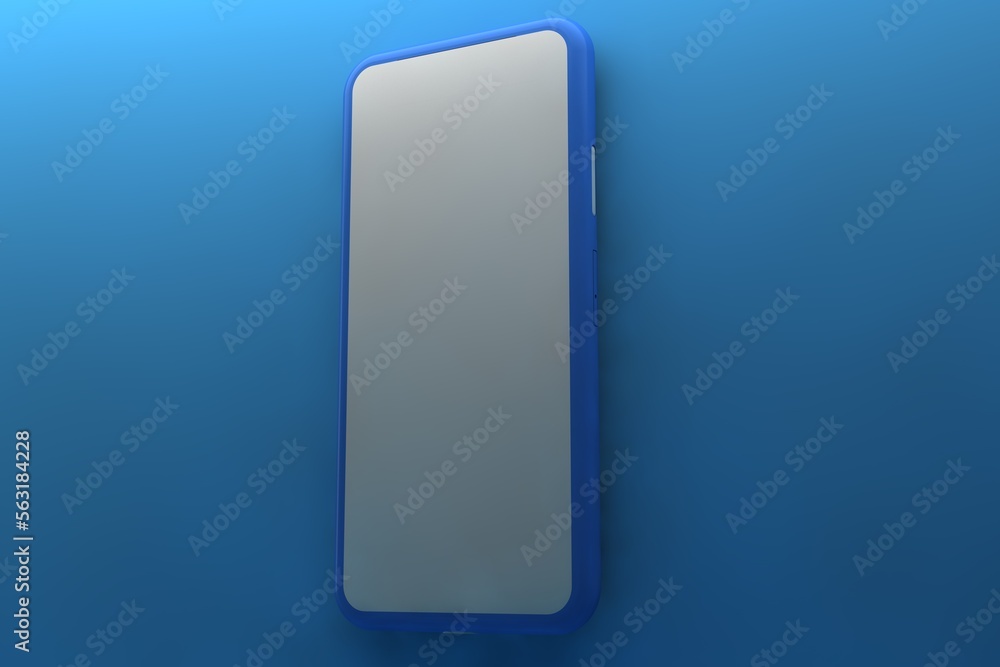 Smartphone with blank screen on blue background. 3D rendering. Smartphone with blank screen on blue background. 3D rendering.