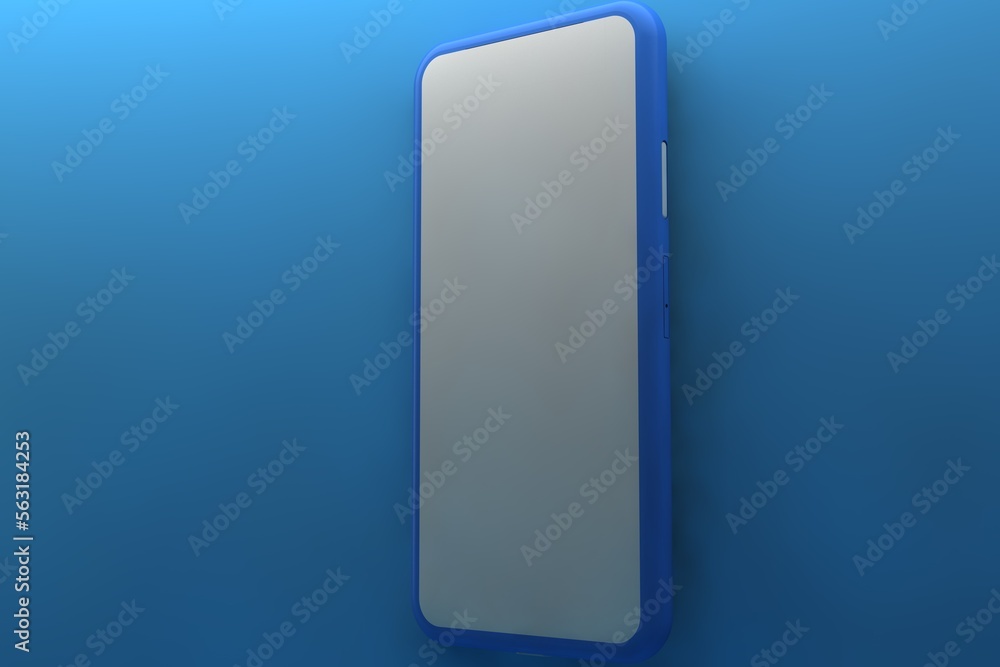Smartphone with blank screen on blue background. 3D rendering. Smartphone with blank screen on blue background. 3D rendering.