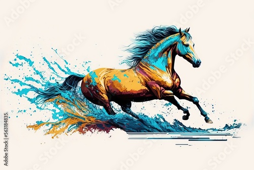 illustration numérique de cheval coloré sur fond blanc avec tâches de peinture colorée