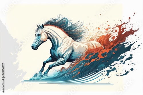 illustration numérique de cheval coloré sur fond blanc avec tâches de peinture colorée