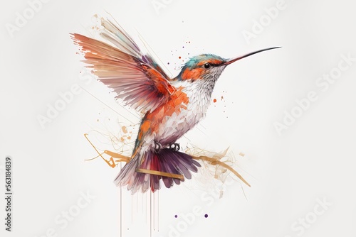 Fototapeta illustration graphique d'oiseau colibri ou martin pêcheur sur fond blanc