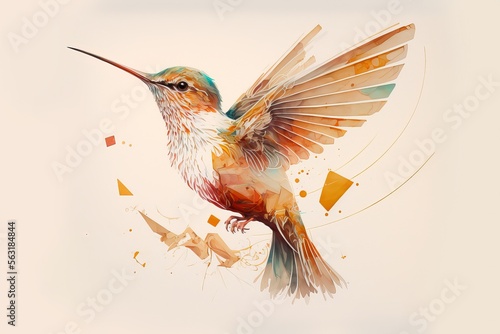Fotografia illustration graphique d'oiseau colibri ou martin pêcheur sur fond blanc